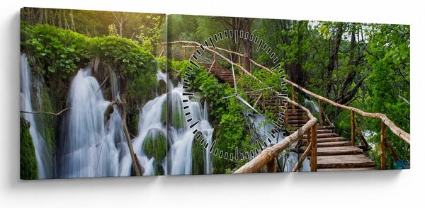 Obraz - Plitvické jazerá (s hodinami) (90x30 cm)