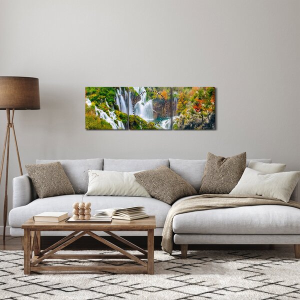 Obraz - Národný park Plitvické jazerá (s hodinami) (90x30 cm)