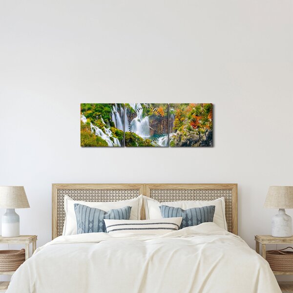 Obraz - Národný park Plitvické jazerá (s hodinami) (90x30 cm)