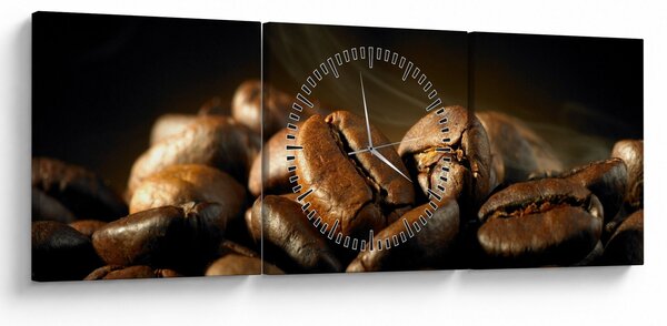 Obraz - Kávové zrná (s hodinami) (90x30 cm)