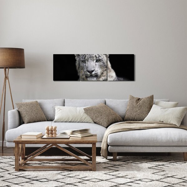 Obraz - Leopard snežný (s hodinami) (90x30 cm)