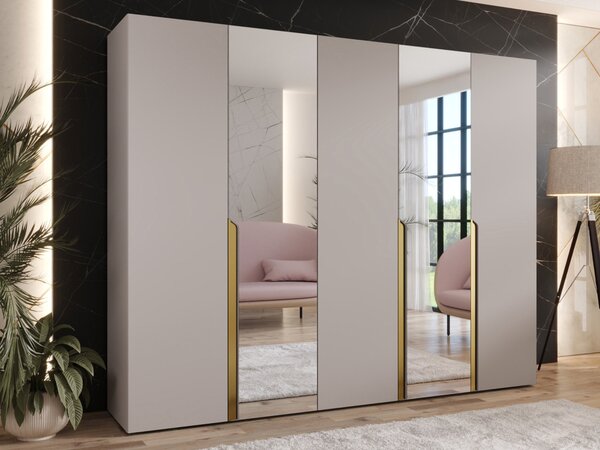 Mirjan24 Šatníková skriňa so zrkadlom Frokow 2 250 cm, Farby: biela / biela + zlatá 5903211483592