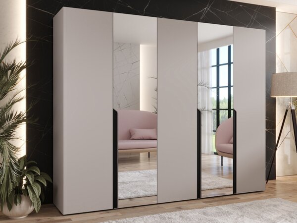 Mirjan24 Šatníková skriňa so zrkadlom Frokow 2 250 cm, Farby: biela / biela + zlatá 5903211483592