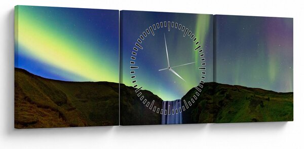Obraz - Polárna žiara na Islande (s hodinami) (90x30 cm)