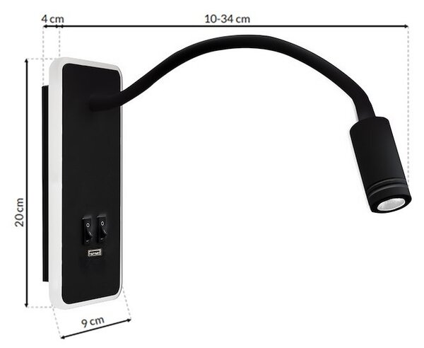 Nástenné LED svietidlo Base, 1x LED 8+2w, 4000k, b, vypínač
