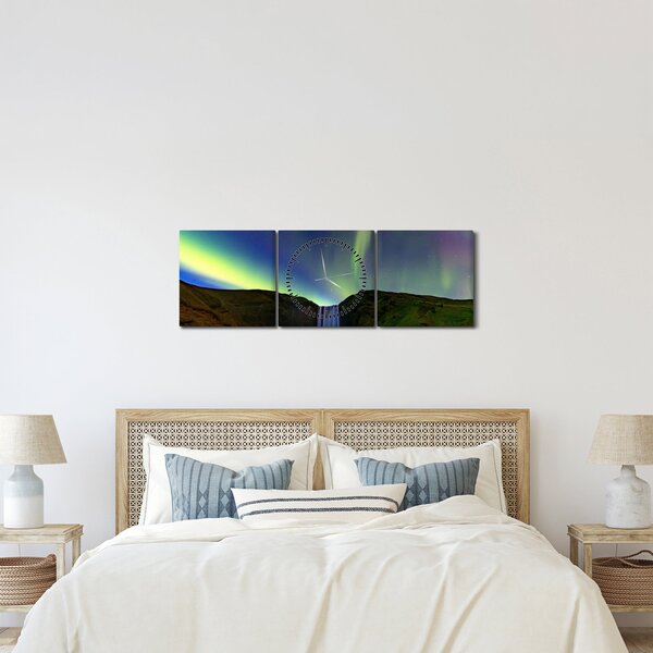 Obraz - Polárna žiara na Islande (s hodinami) (90x30 cm)