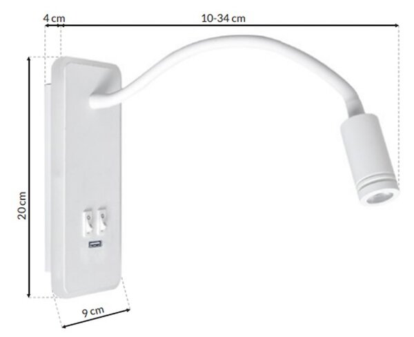 Nástenné LED svietidlo Base, 1x LED 8+2w, 4000k, w, vypínač