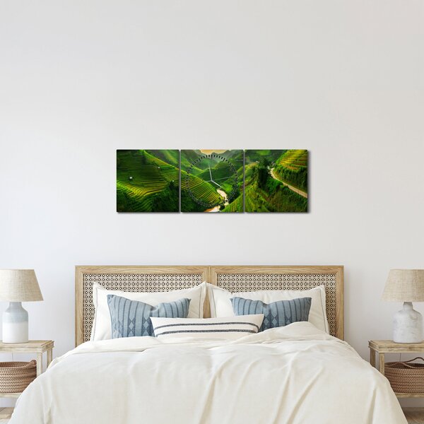 Obraz - Ryžové terasy Mu Cang Chai (s hodinami) (90x30 cm)
