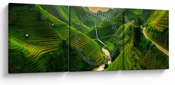 Obraz - Ryžové terasy Mu Cang Chai (s hodinami) (90x30 cm)