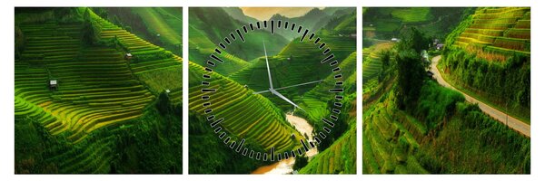 Obraz - Ryžové terasy Mu Cang Chai (s hodinami) (90x30 cm)