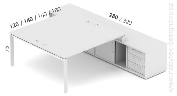 Kancelárska zostava EPIC Z19 U pre dve osoby (Zostava s dĺžkou stola 120cm a dĺžkou komôd 280cm)