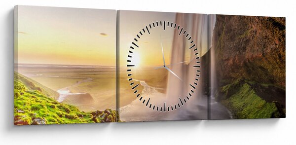 Obraz - Seljalandsfoss spoza vnútra jaskyne (s hodinami) (90x30 cm)