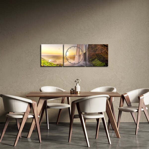 Obraz - Seljalandsfoss spoza vnútra jaskyne (s hodinami) (90x30 cm)