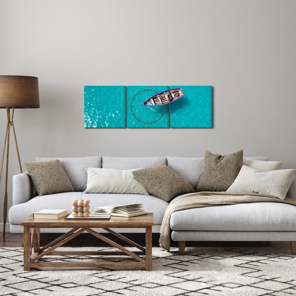 Obraz - Tradičná rybárska loď (s hodinami) (90x30 cm)