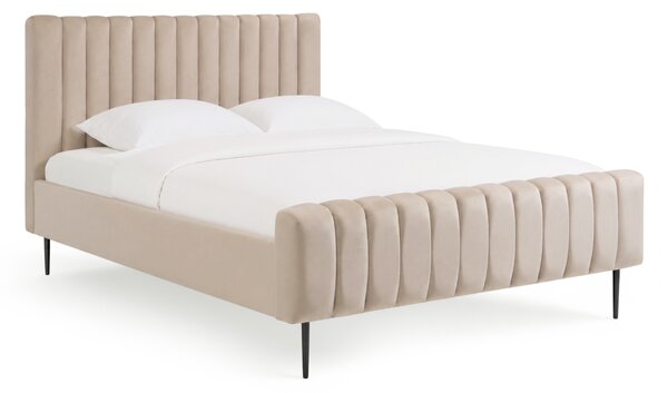 Čalúnená posteľ Livani 160x200 - béžový velvet Velluto 2 / čierne nohy