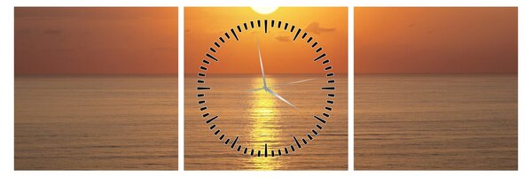 Obraz - Západ slnka nad oceánom (s hodinami) (90x30 cm)