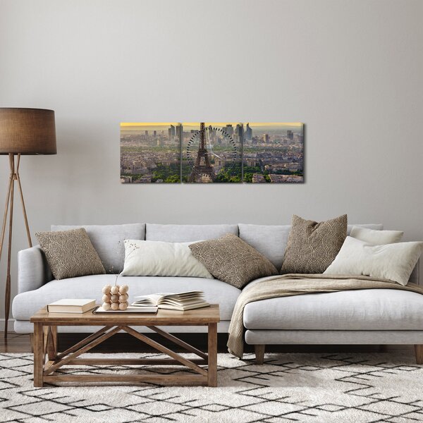 Obraz - Panoráma Paríža (s hodinami) (90x30 cm)