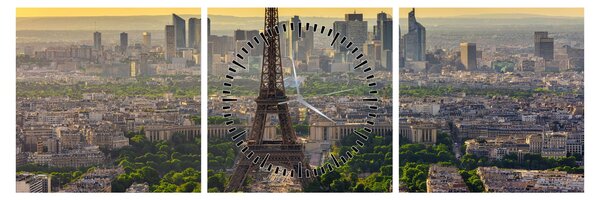 Obraz - Panoráma Paríža (s hodinami) (90x30 cm)