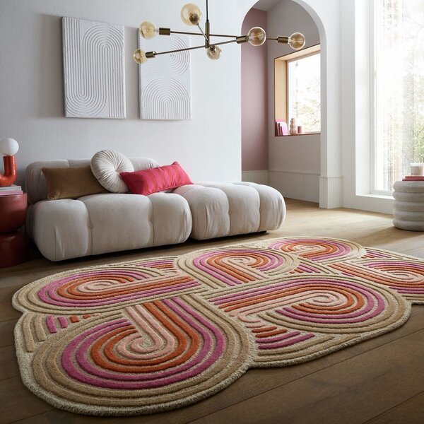 Ružový ručne tkaný vlnený koberec 140x200 cm Spiral Shaped – Flair Rugs
