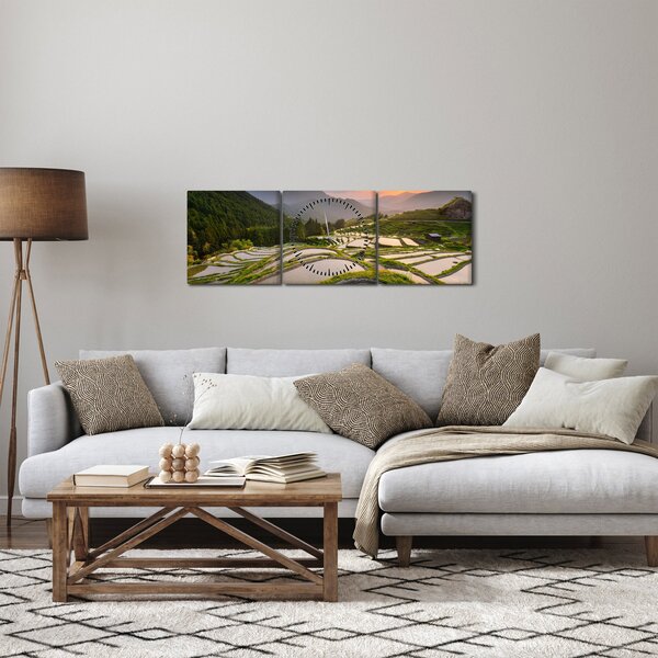 Obraz - Ryžové terasy (s hodinami) (90x30 cm)