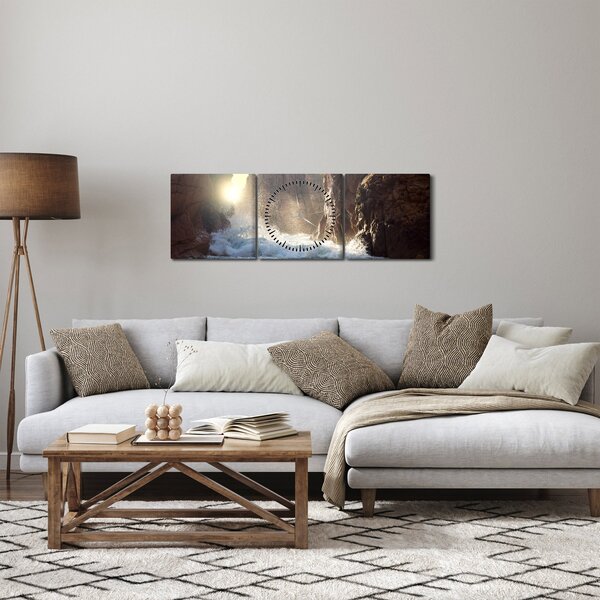 Obraz - Skaly a vlny oceánu (s hodinami) (90x30 cm)
