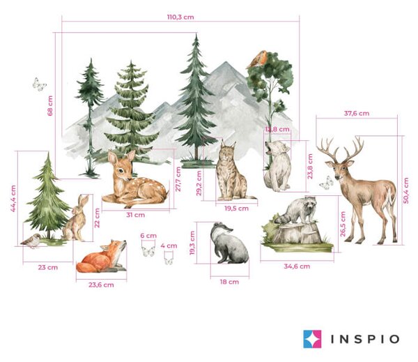 INSPIO-textilná prelepiteľná nálepka - Nálepky na stenu - Forest, zvieratká z lesa