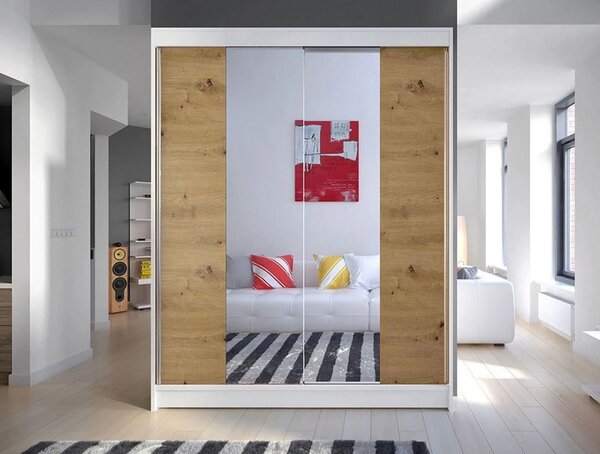 Šatníková skriňa so zrkadlom 150 cm PIRITU 2 - dub artisan / biela