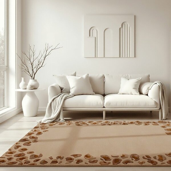 Ručne tkaný koberec s prímesou vlny v prírodnej farbe 140x200 cm Leopard Frame – Flair Rugs