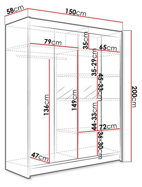 Šatníková skriňa so zrkadlom 150 cm PIRITU 2 - dub artisan / biela