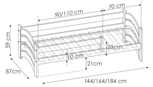 Detská drevená posteľ s úložným priestorom 140x80 Wiki - biela