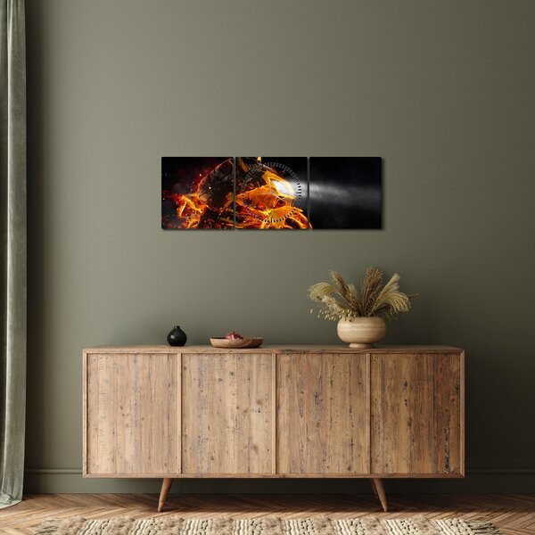 Obraz - Motorkár s plameňmi (s hodinami) (90x30 cm)