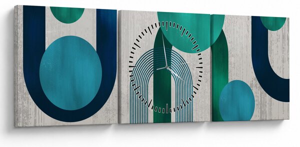 Obraz - Čiary a kruhové tvary (s hodinami) (90x30 cm)