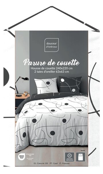 Biele/tmavosivé 3-dielne obliečky na dvojlôžko/predĺžené z mikrovlákna 240x220 cm Sonate – douceur d'intérieur