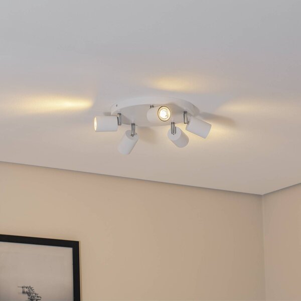 Luminex Stropné bodové svetlá Fun, biele, Ø 30 cm, nastaviteľné, GU10, Biela / opálová, Obývacia izba / jedáleň, kov, Moderný, Stropné svetlo