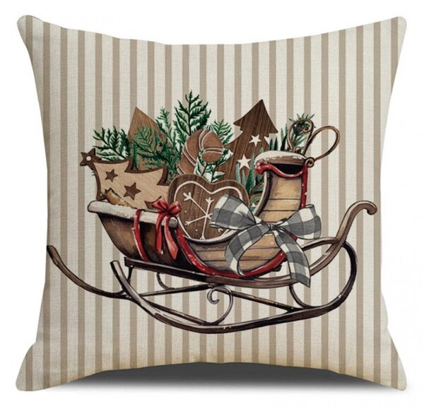 Vianočný poťah na vankúš SLEIGH 45x45 cm, béžový