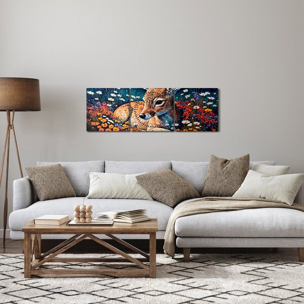 Obraz - Maľované srne (s hodinami) (90x30 cm)