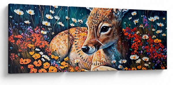 Obraz - Maľované srne (s hodinami) (90x30 cm)