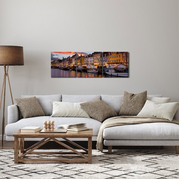 Obraz - Nyhavn, Kodaň (s hodinami) (90x30 cm)