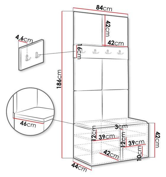 Stena do predsiene s čalúnenými panelmi 42x42 SELAND 4 - grafit / šedá