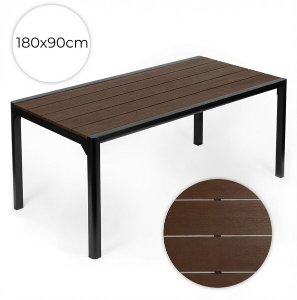 Veľký záhradný stôl pre 8 osôb, 180 × 90 cm, na terasu alebo do záhrady, s hnedou doskou, MultiGarden