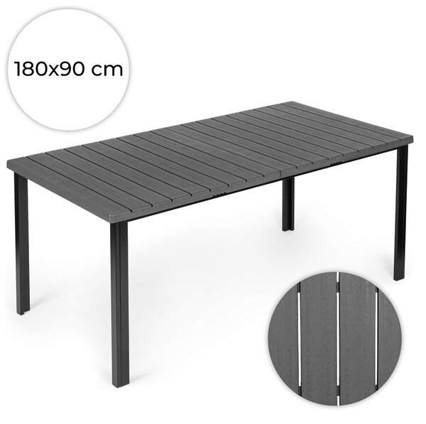 Veľký záhradný stôl pre 8 osôb, 180 × 90 cm, na terasu alebo do záhrady, sivá doska, MultiGarden