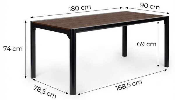 Veľký záhradný stôl pre 8 osôb, 180 × 90 cm, na terasu alebo do záhrady, s hnedou doskou, MultiGarden