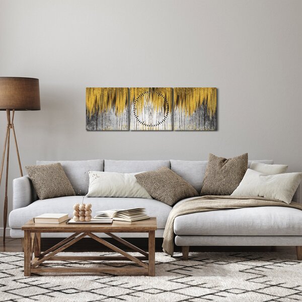 Obraz - Zlaté čiary (s hodinami) (90x30 cm)