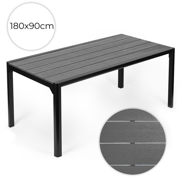 Veľký záhradný stôl pre 8 osôb, 180 × 90 cm, na terasu alebo do záhrady, sivá doska, MultiGarden