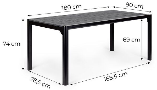 Veľký záhradný stôl pre 8 osôb, 180 × 90 cm, na terasu alebo do záhrady, sivá doska, MultiGarden