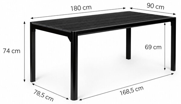 Veľký záhradný stôl pre 8 osôb, 180 × 90 cm, na terasu alebo do záhrady, čierny, MultiGarden
