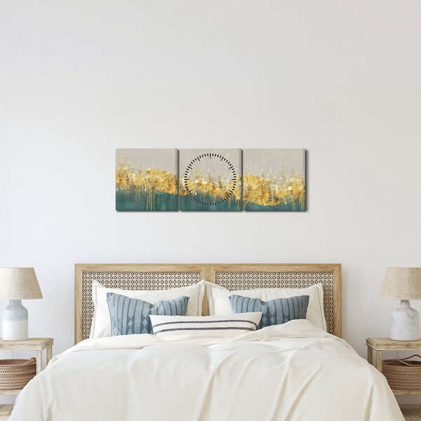 Obraz - Textúra so zlatým dekorom (s hodinami) (90x30 cm)