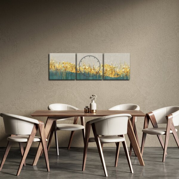 Obraz - Textúra so zlatým dekorom (s hodinami) (90x30 cm)