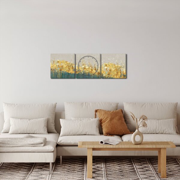 Obraz - Textúra so zlatým dekorom (s hodinami) (90x30 cm)