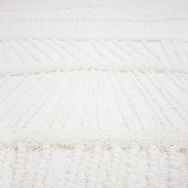 Biely ručne tkaný behúň s prímesou vlny 80x230 cm Sculptured Wave – Flair Rugs